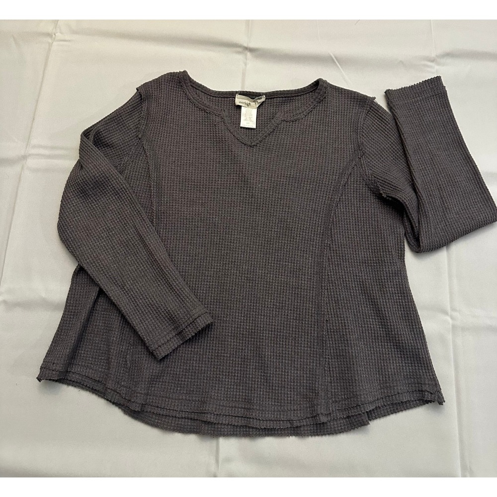Everleigh Womens Charcoal Gray Waffle Knit Thermal Top V-Neck Small P 0338